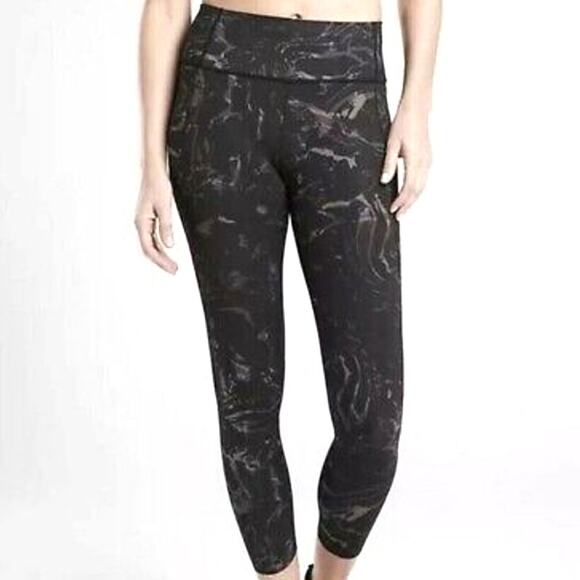 Athleta Velocity Stash Pocket Marble 7/8 Tight Athleisure Leggings Black Large - Picture 1 of 11